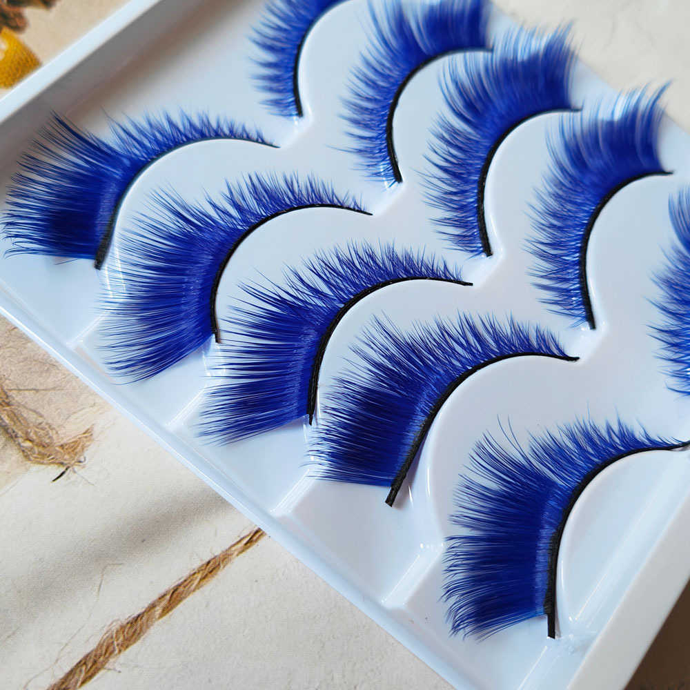 Blue False Eyelash Slant Flying Fox Eye Tail Stretching Stage Performance Color Eyelash Thick Exaggerated COS Anime W250324