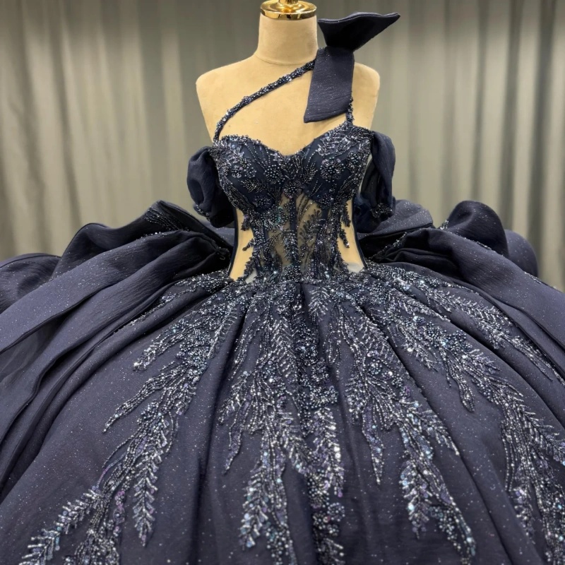 Black Princess Quinceanera Dresses Sequin Appliqued Lace Beading Tull Bow Sweet 16 Dress Sweetheart Off Shoulder Ball Gown Vestidos 15 Anos