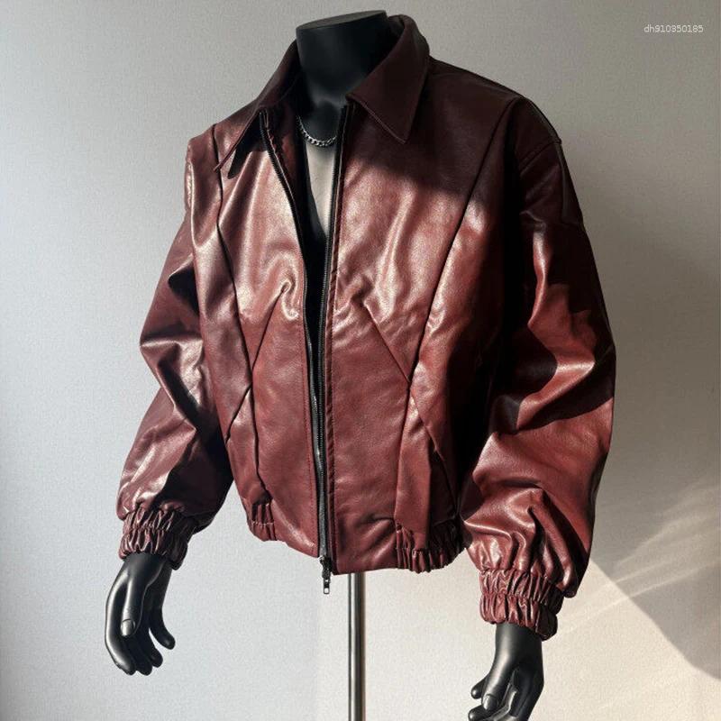 Men's Jackets PFHQ PU Leather Jacket Turn-down Collar Long Sleeve Zipper Design Line Decoration Male Tops Fashion 21E2803