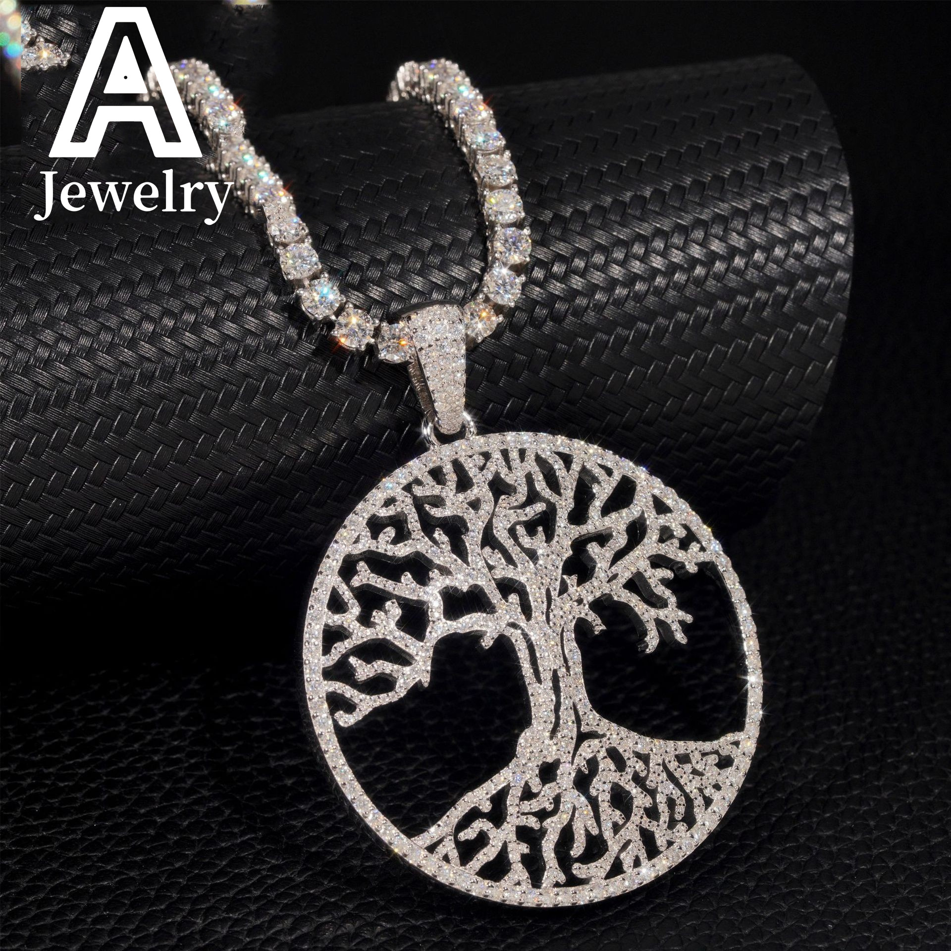 NEW ARRIVAL Tree Design Circle Pendant moissanite 925 Hip Hop iced out Pendant Jewelry Moissanite Pendant