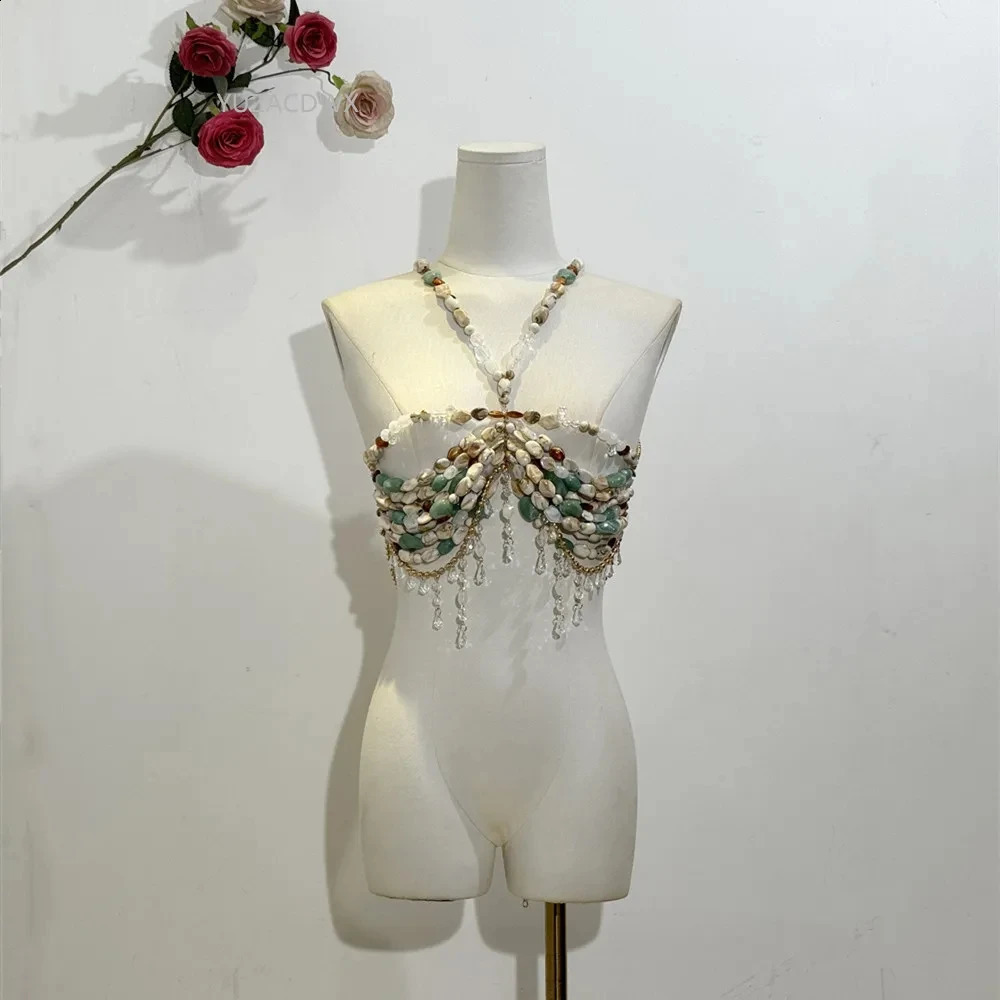 Sexy womens irregular shaped acrylic bead pendant with hollow tassel Luwen short top beach island travel pearl body 250324