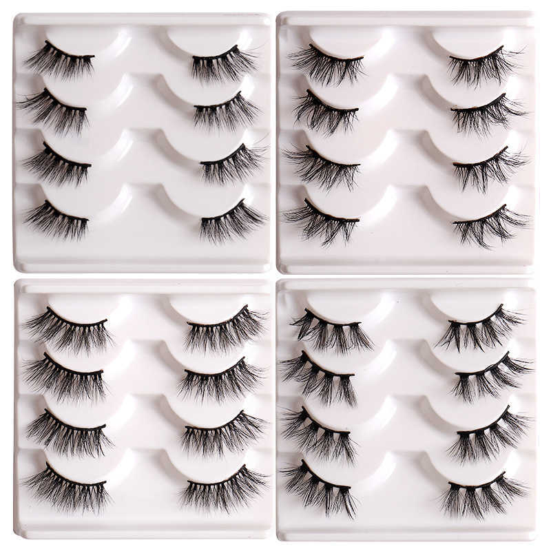 Messy and exaggerated high imitation mink fur half eye false eyelashes 4 pairs set thick curled eyelashes W250324