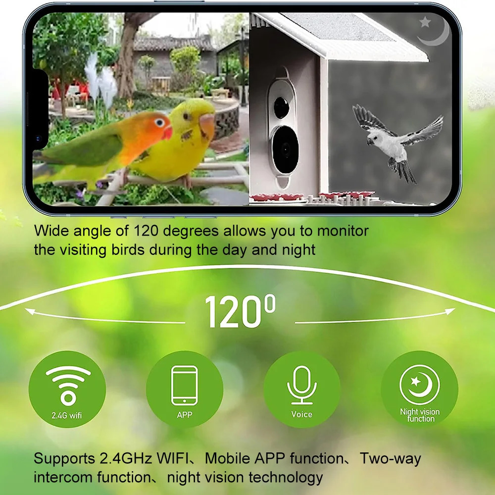 24G WIFI intelligent bird feeder with 1080P camera automatically captures videos and motion detection notifications AI recognizes species 250320