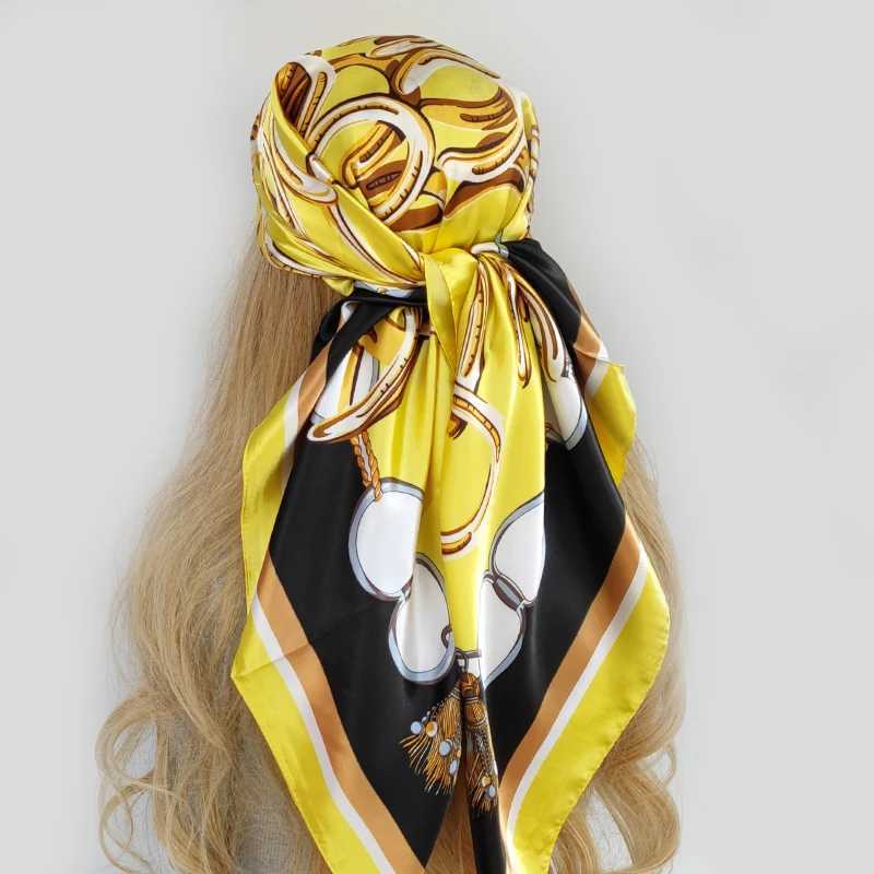 90 * 90cm long hair scarf fashion designer beautiful flowers soft satin shawl Kerchief square silk scarf neck shawl X2503241