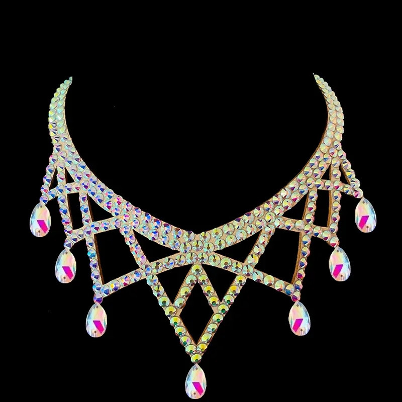 Belly Dance Necklace Rhinestone Chain Female Adult High-End Stage Profession Performance Competition Accessories 250318