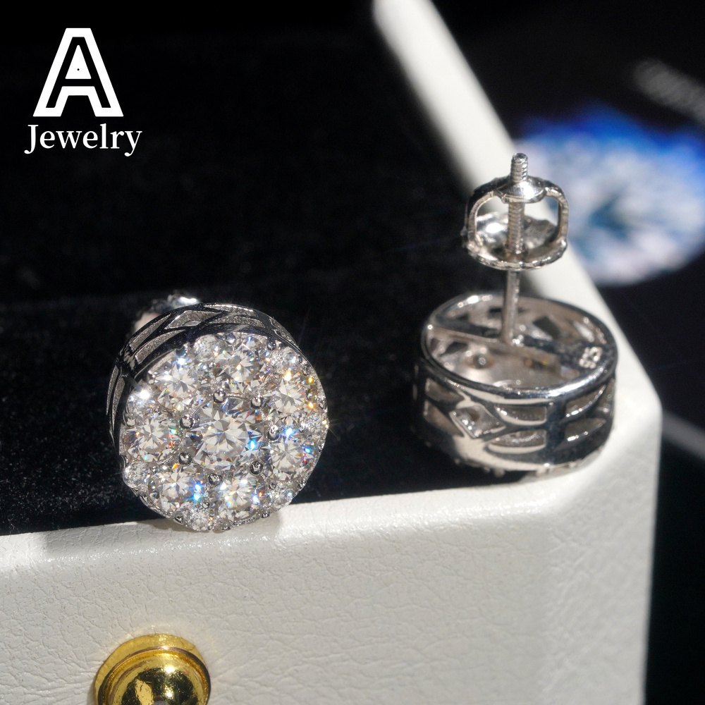 Pass Diamond Tester VVS Moissanite Earrings 925 Sterling Silver Jewelry Square Shape Diamond Studs Screw Back Hip Hop Earrings