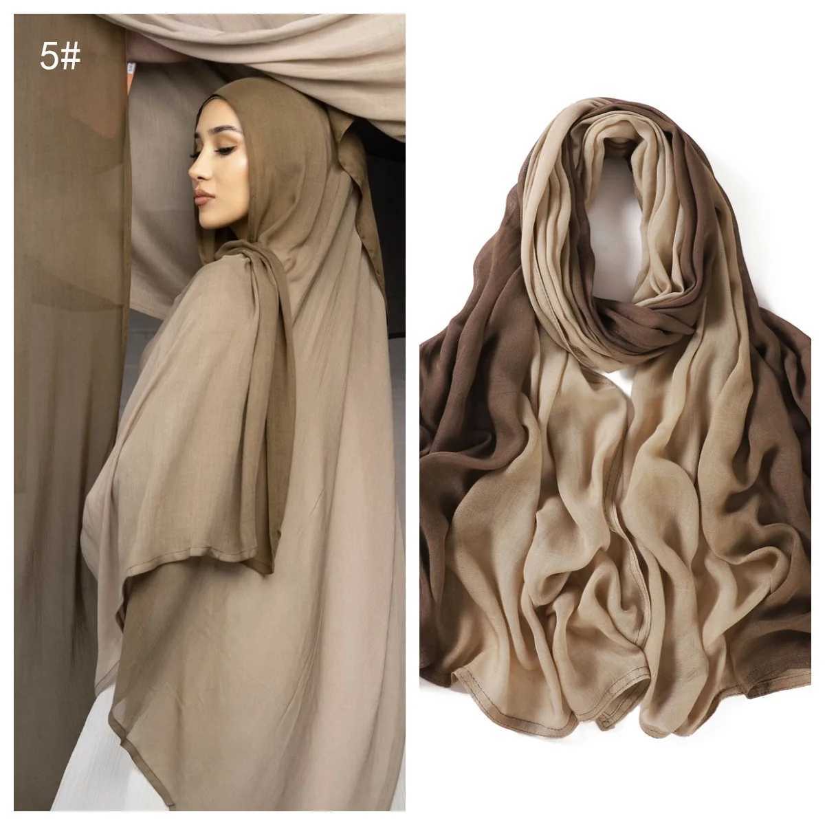 Large size gradient cotton artificial silk cream headscarf womens high-quality wrapping and shawl Muslim band Islamic headscarf X250324