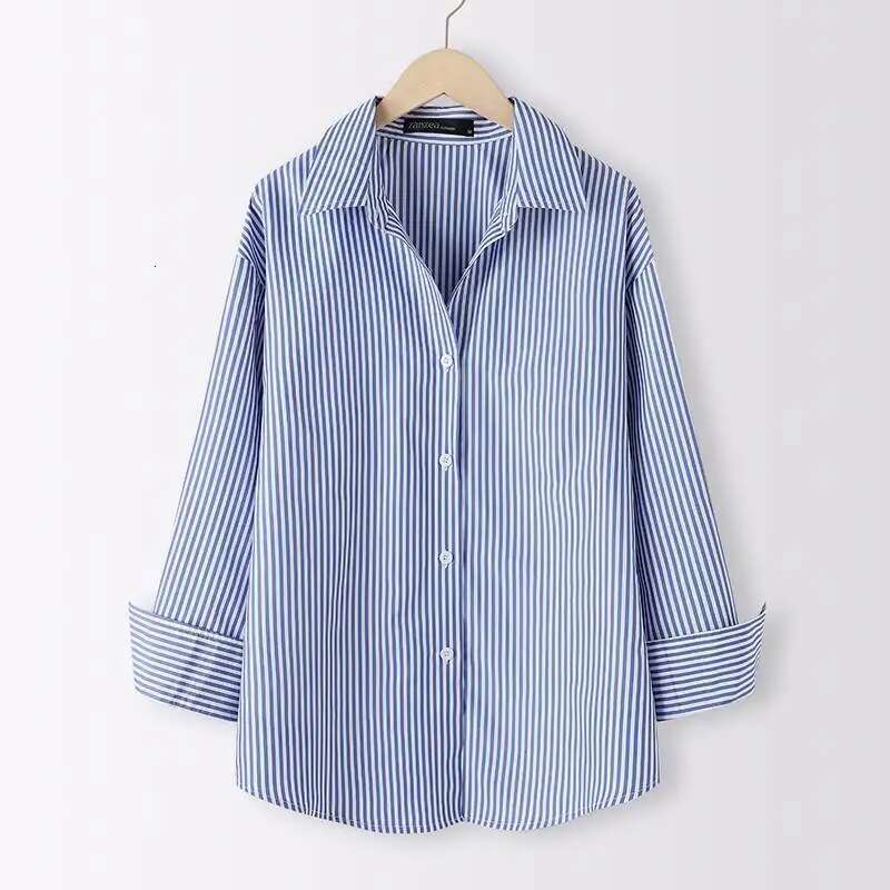 Women Striped Blouse Summer Elegant Shirts Casual Loose Long Sleeve Fashion Button Up Tunic Tops Blusas Femininas