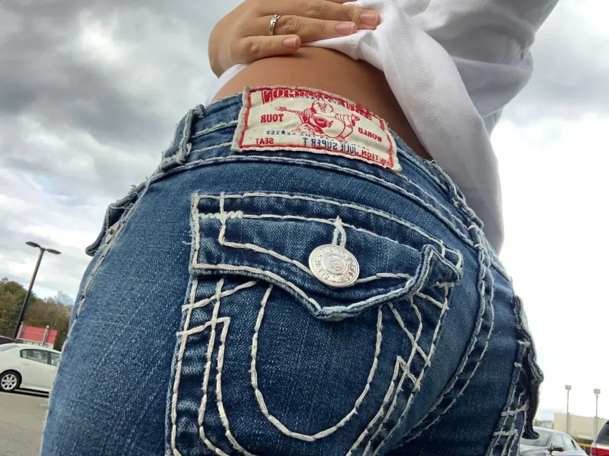 Vintage Buddha ed Jeans Y2k Denim Pants Harajuku High Waist Straight Wide Leg Casual Street Women Clothing 250324