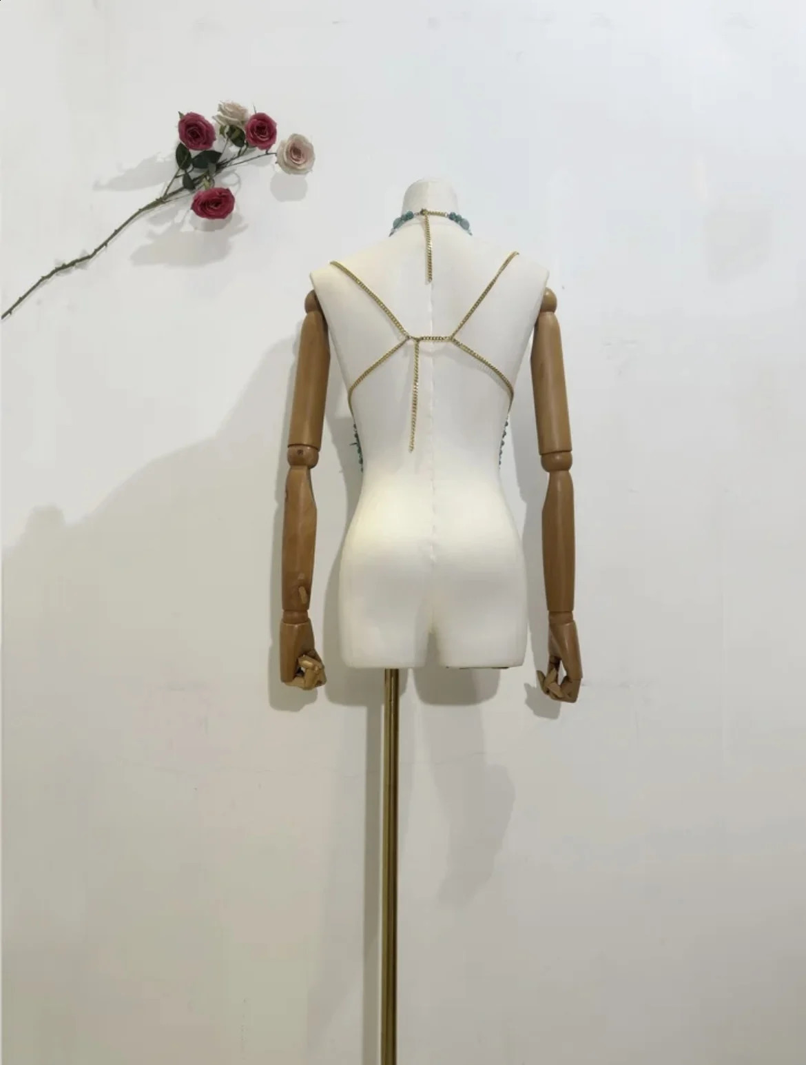 sexy womens handmade sparkling turquoise beads body chain hollow bikini bra top holiday beachwear underwear 250324