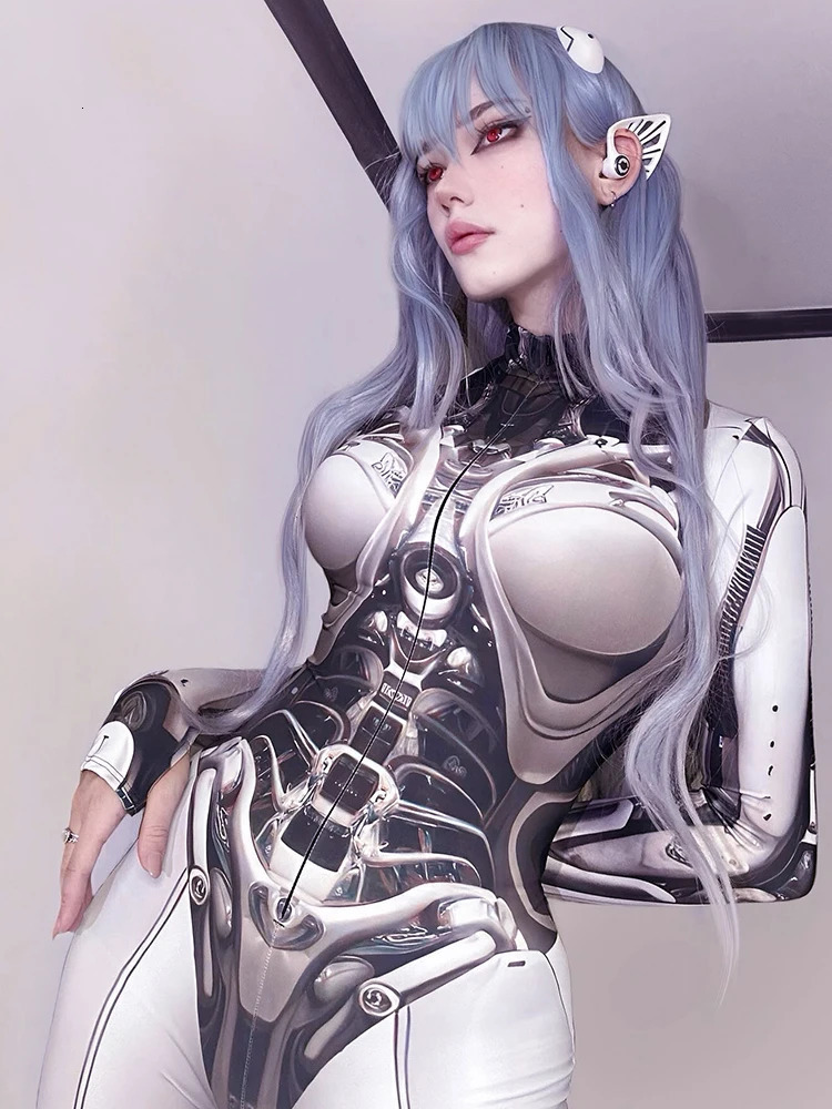 AltGoth Cyberpunk Cosplay Bodycon jumpsuit womens streetwear Y2k shopping center Gothic 3D printed long sleeved game set emoticon anime costume 250324