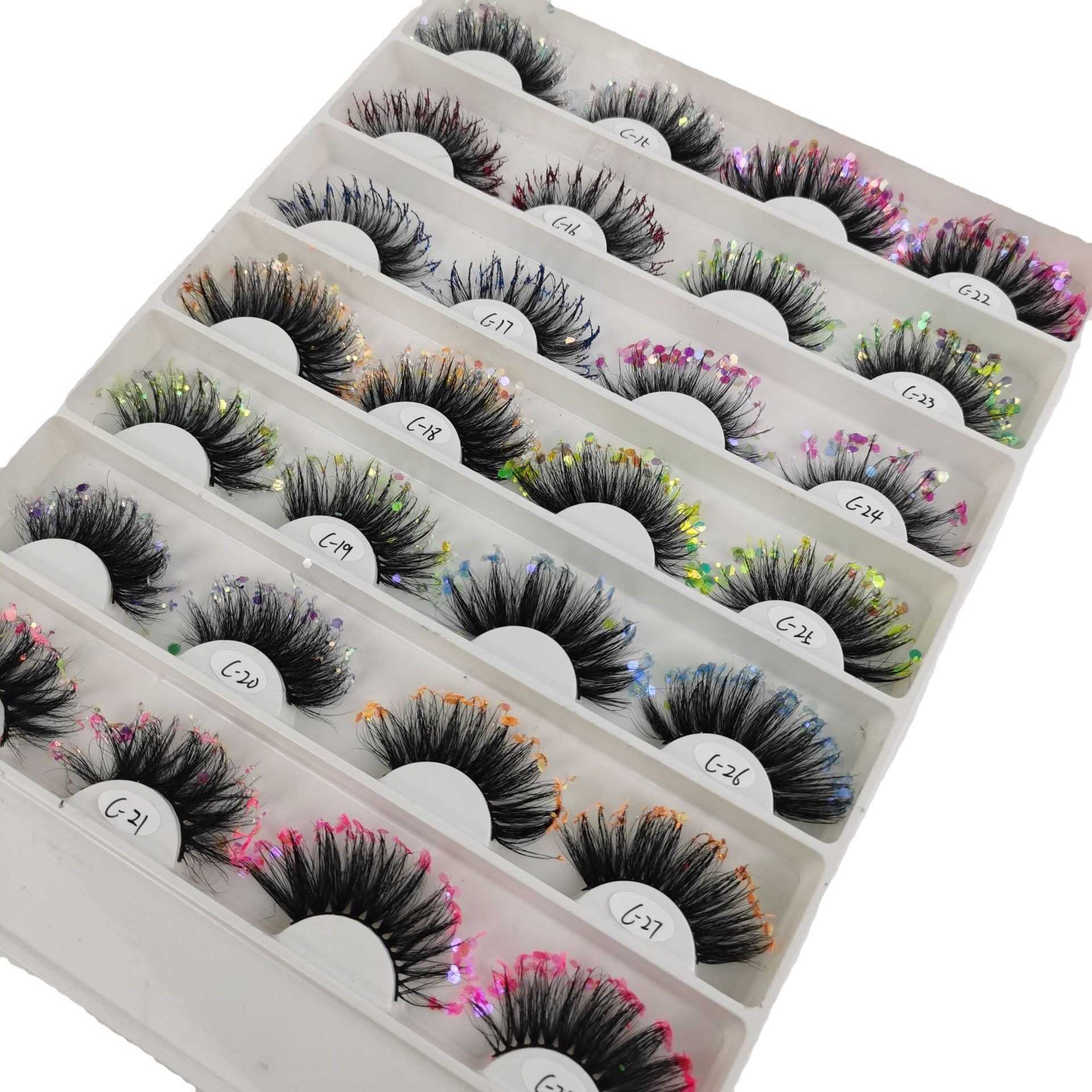 Color 3D false eyelashes Christmas makeup stage makeup glitter powder sequins thick exaggerated mink eyelashes W250324