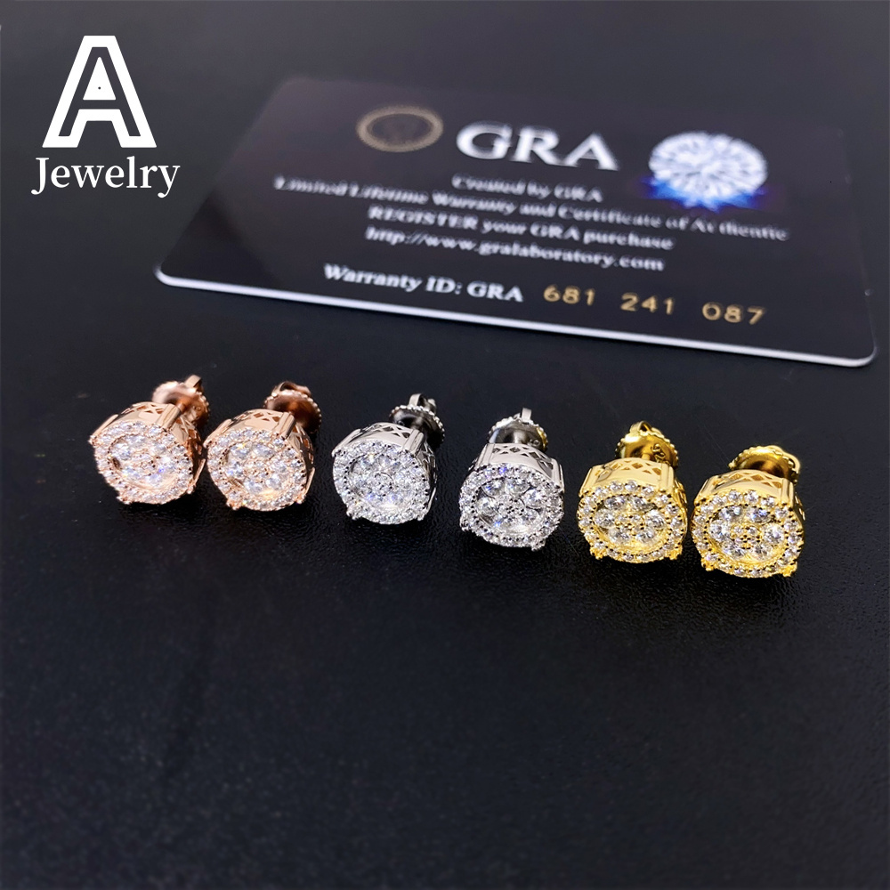 Hot sale streamlined 925 silver Moissantite 2.0mm fashion earrings European and American men and women hip hop