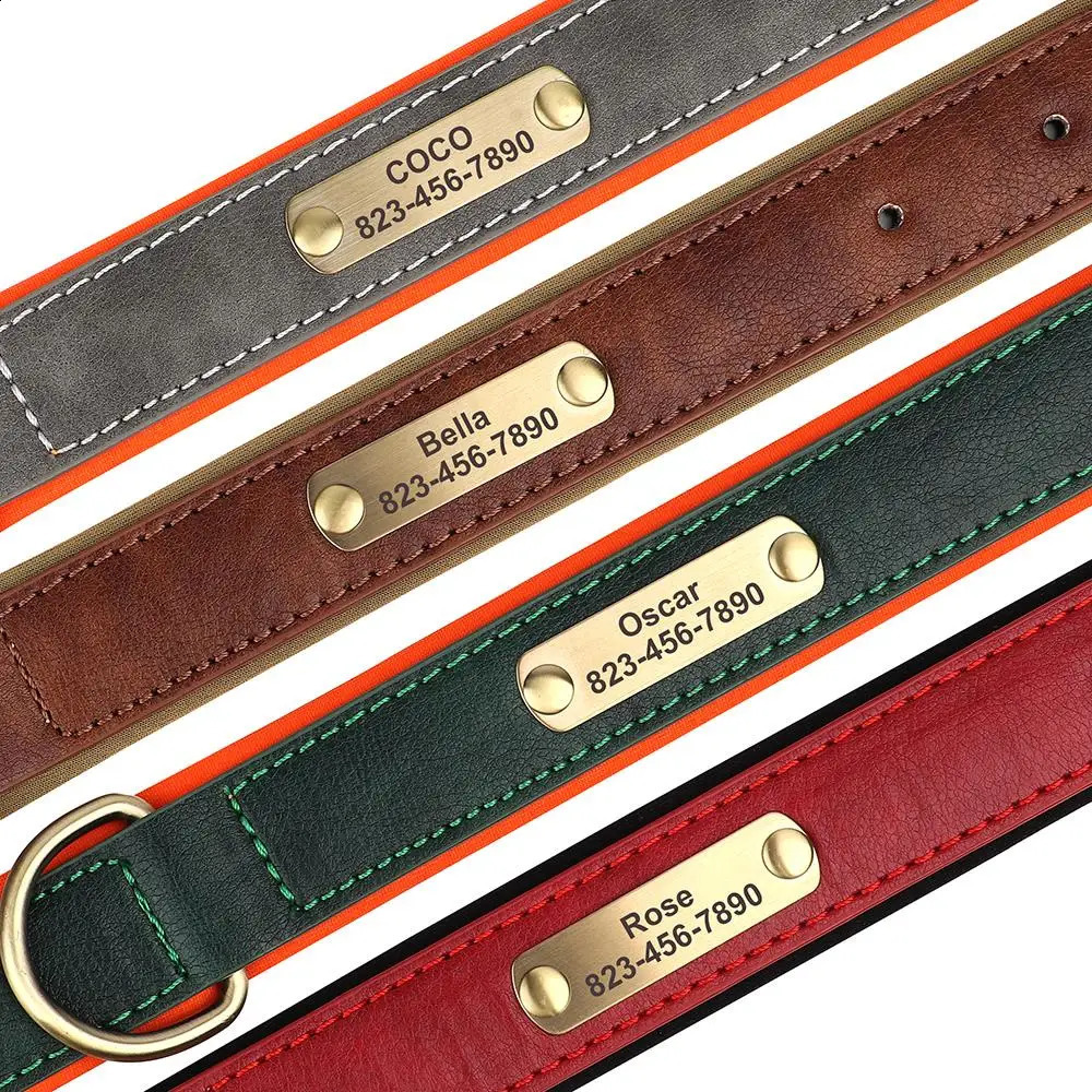 Personalized Dog Collar Custom Engraved PU Leather Dog Collars Free Engraving ID Tag Nameplate For Small Medium Large Dogs 250320