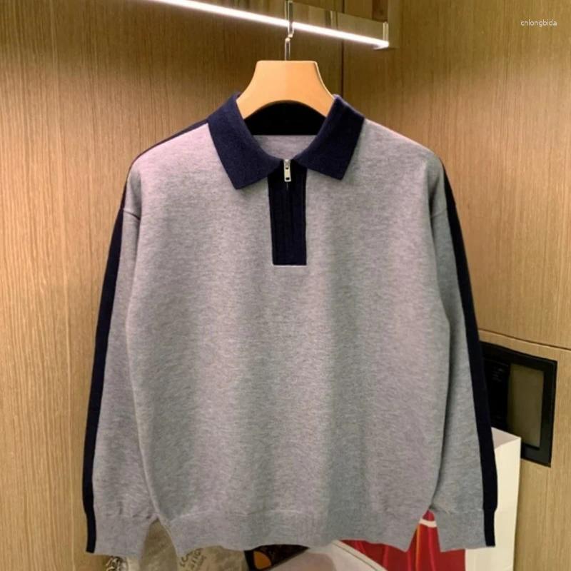 Hand Knitted Sweaters For Men - Autumn Colored Sweaters, Men's Long Sleeve Color Block Knit Top