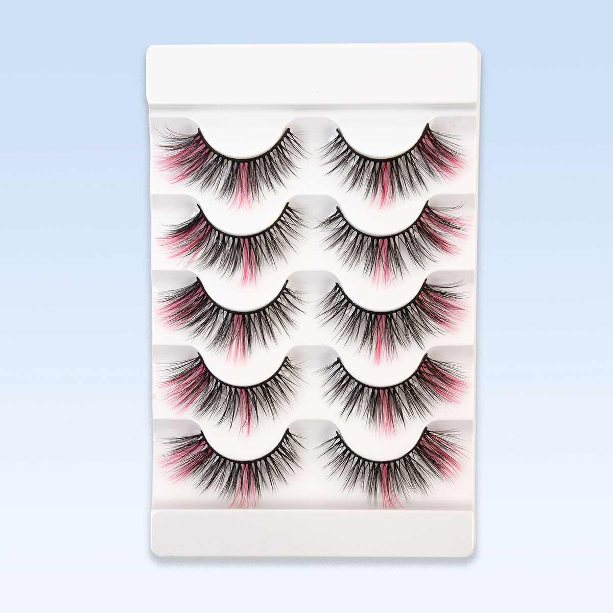 One piece false eyelash style with colored eyelashes 5 pairs of synthetic eyelashes W250324