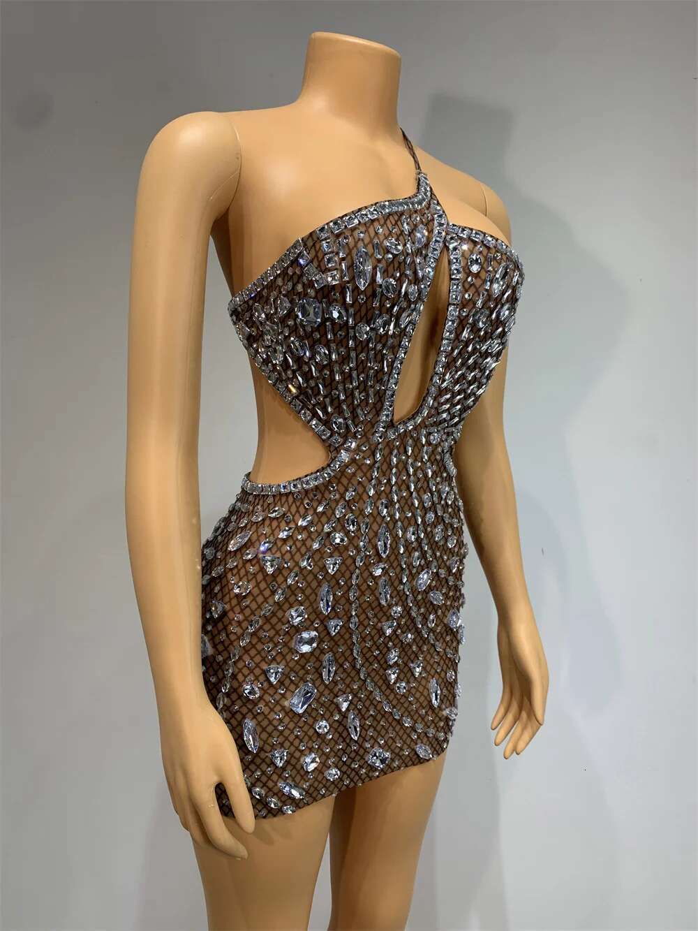 Urious Birthday Party Dress Women Sexy Mesh Backless Stretch Evening Prom Gowns Singer Stage Costume Club Celebrate Outfit