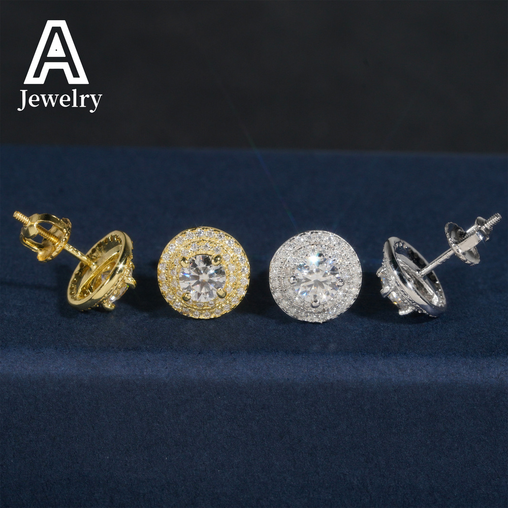 Ready to ship Jewelry Wholesale Round Circle ear studs 925 Rhodium Plating jewelry moissanite stud earring