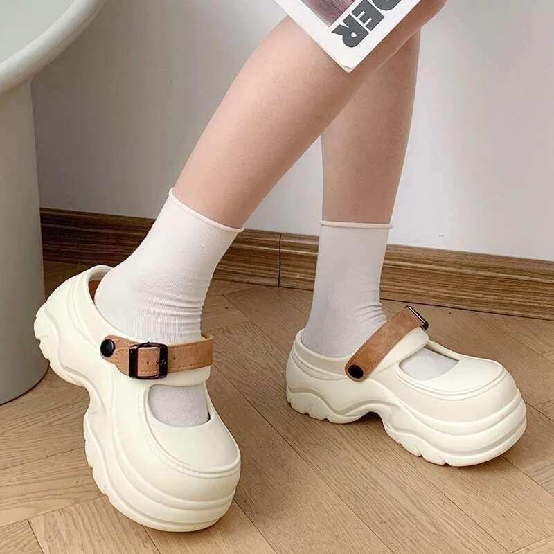 Buckle Strap Thick Bottom Mary Jane Women Mix Color Chunky Platform Slippers Woman Summer Fashion Eva Wedge Heel Sandals