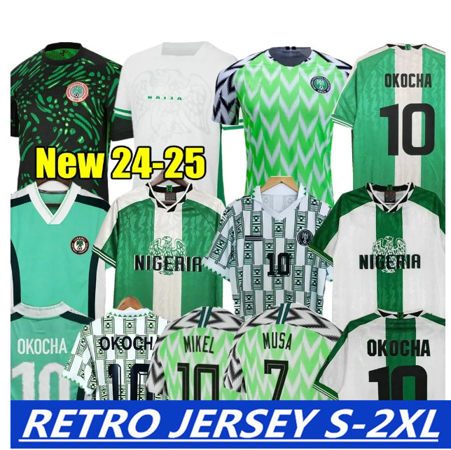 Okocha 2024 Nigeria Retro 1994 Home Away Soccer Jerseys 23 24 25 Kanu Finidi Nwogu Futbol Kit Vintage Football Shirt Classic 1996 1998 Ikpeba Yekini IGHALO 66