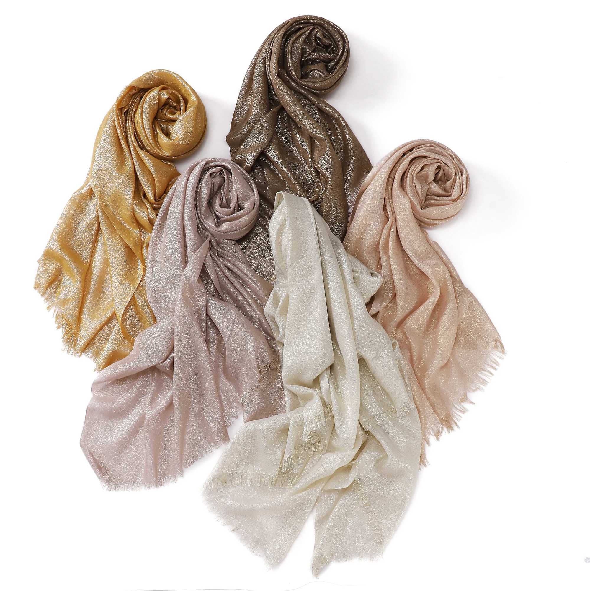 Latest Scarf Shining Solid Color Shawl Rayon Fabric Gold Silver Shawl Edge Headscarf X250324