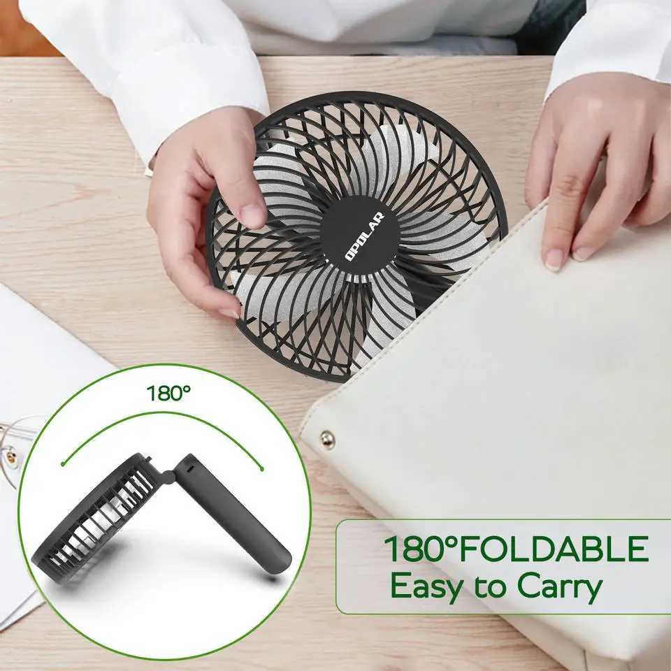 Opolar 10000mAh Handheld Mini Fan Foldable Camping Fan Silent Strong Wind Rechargeable Air Cooler Home Outdoor Room Travel USB Z250324
