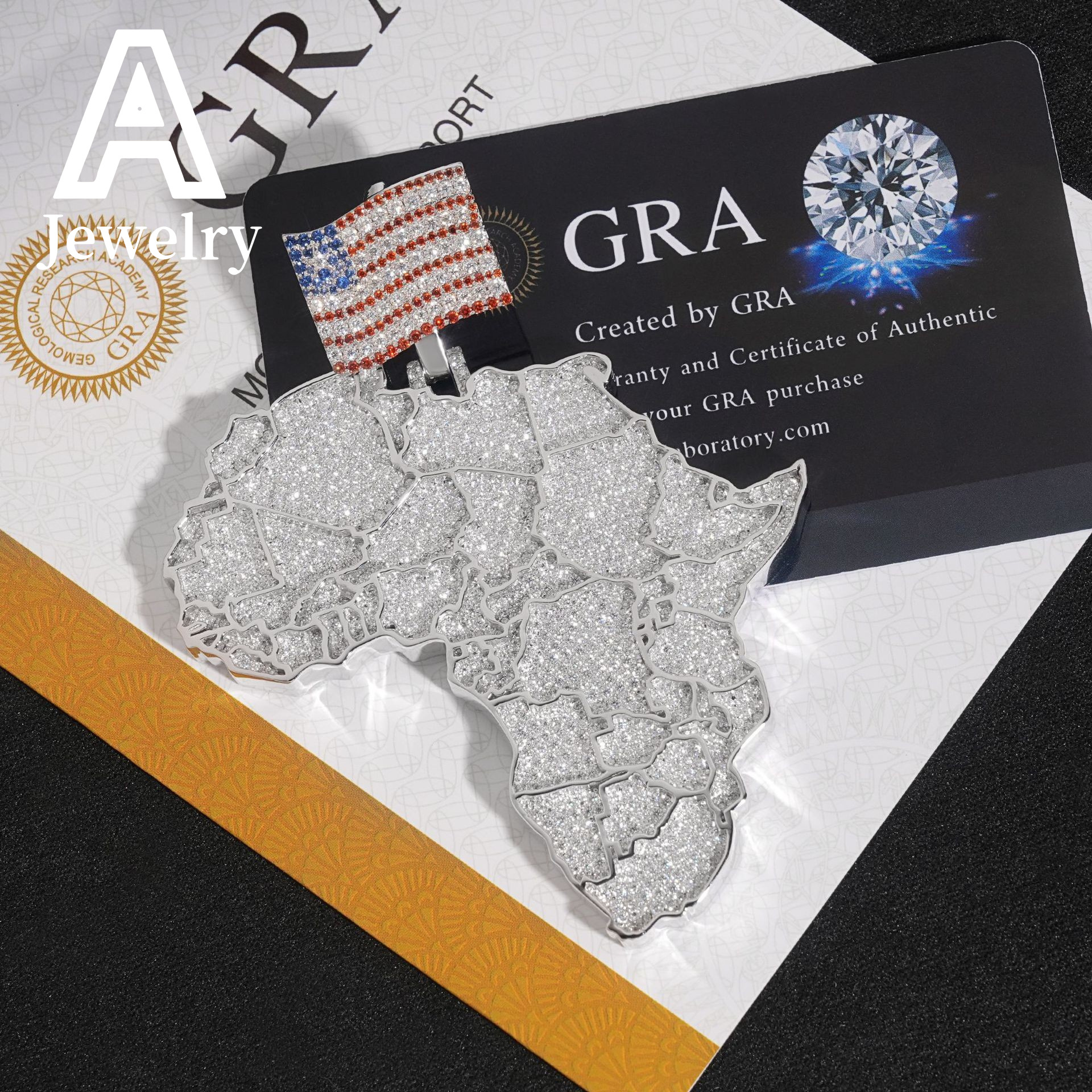 Hip Hop Jewelry Moissanite African Map Pendant 925 Hip Hop Rapper iced out Pendant Moissanite Pendant