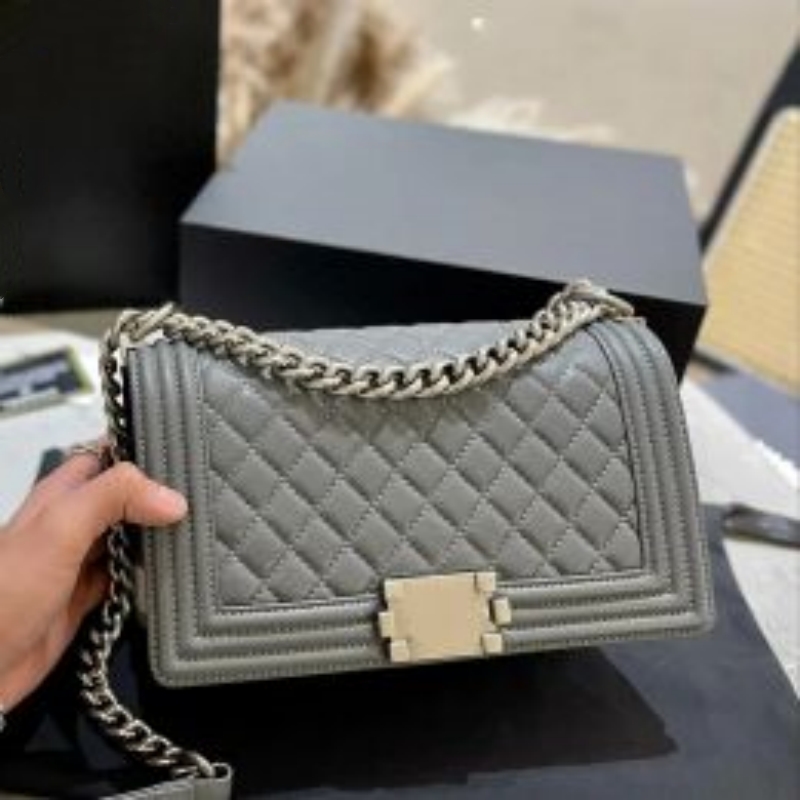 25CM Designer Boy Girls Crossbody Shoulder Bags Classic Mini Flap Quilted Caviar Leather Cowhide Silver Metal Hardware Handbags For Women Casual Purse