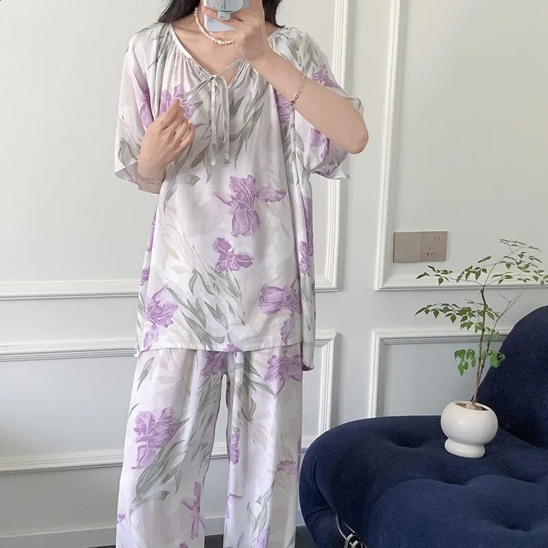 Pajamas womens summer shirts cotton silk thin home loose casual comfortable high-end soft simple ethnic style 250321