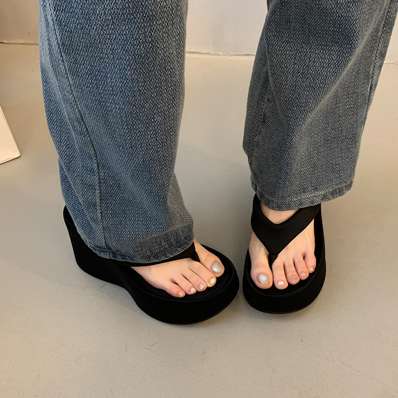 Womens Clip Toe Wedge Flip ps Summer Non-slip Platform Beach Sandals Woman Shoes Leisure Increase New Height Outdoor Slides 240702