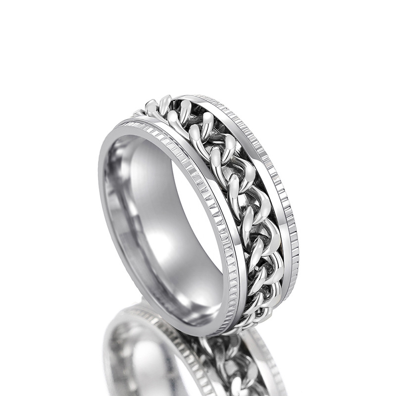 Hip Hop ring classic designer jewelry Chain rotatable ring titanium steel alloy goldplated ring fashion accessories