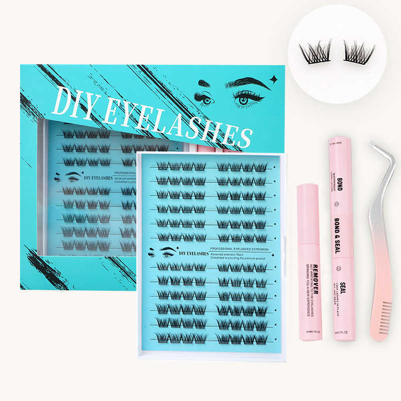 Hot fake eyelashes black stem curly thick slender three-dimensional segmented single cluster exaggerated eyelashes W250324