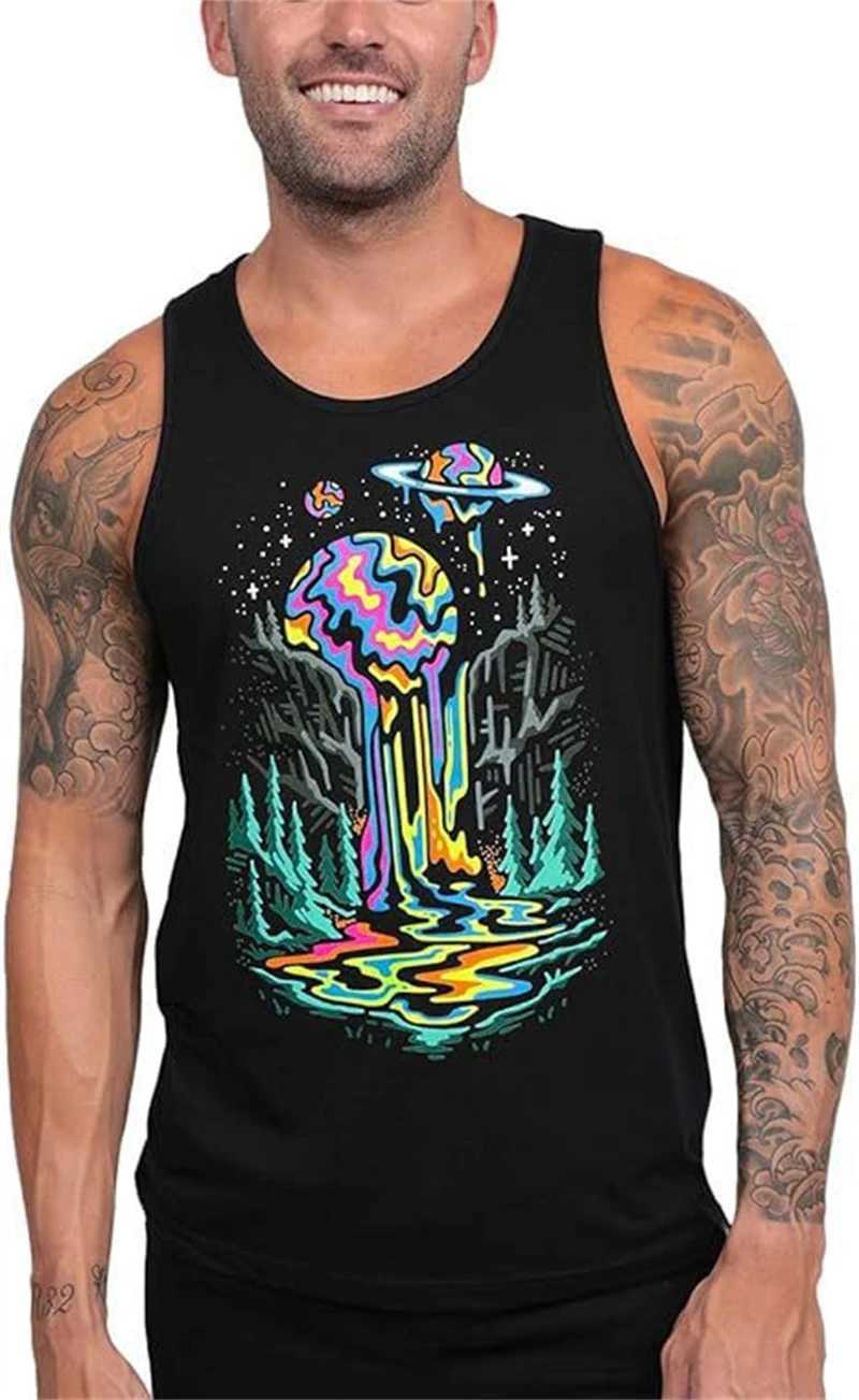 3D black graffiti mens summer street quick drying mens vest sleeveless round neck plus size top 6XL sports vest X250324