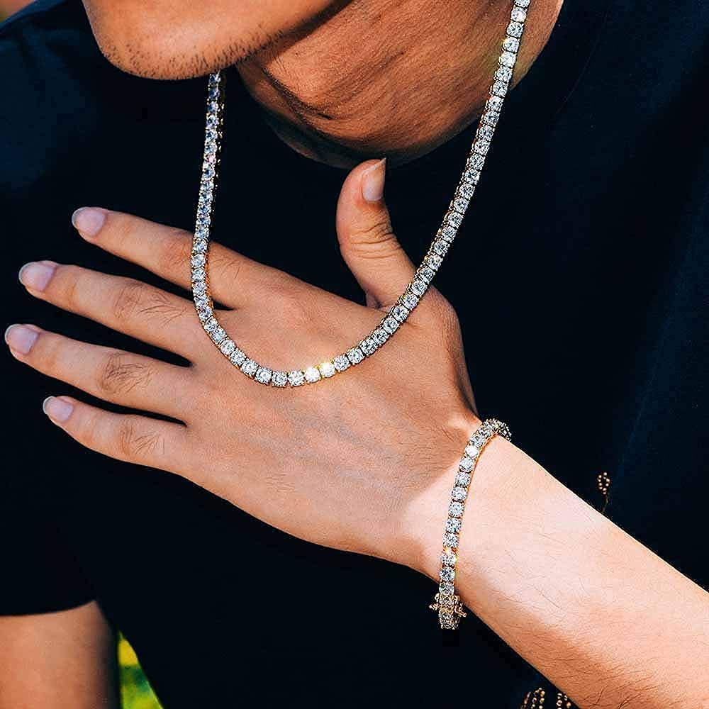 necklaces women titanium steel plated gold tennis chain necklace 4MM wide 1 row CZ dia iced out chains men rapper hip hop designer jewelry woman luxe 