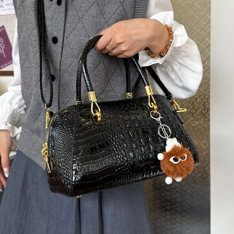 Black Alligator Handbag Brand Boston For Women Crocodile Pattern Pu Leather Shoulder Crossbody Bag Classic Briefcase