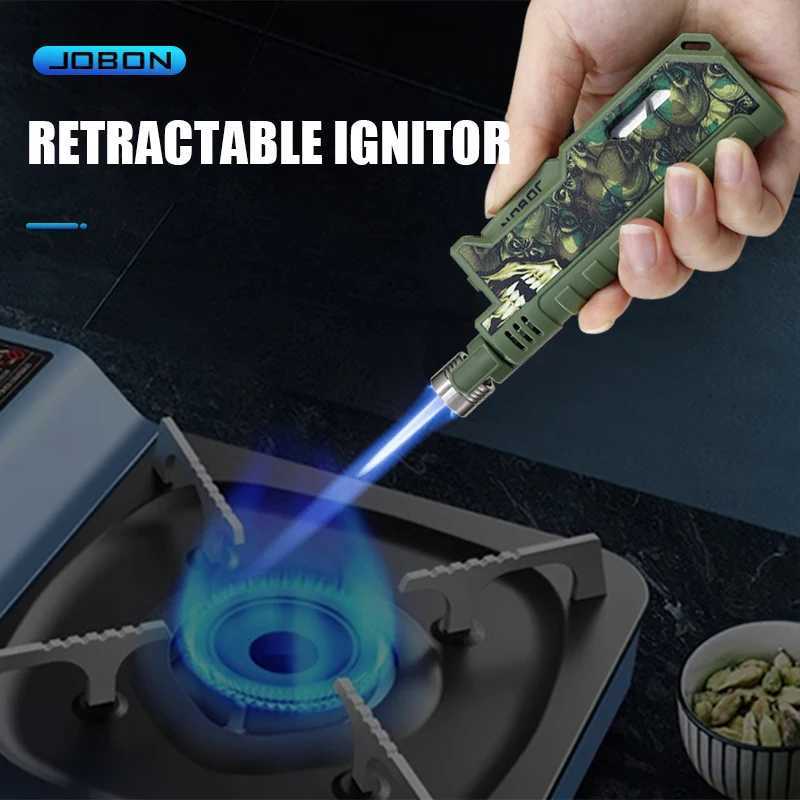 JOBON Retractable Lighter Windproof Blue Flame Safety Lock Design Visual Gas Window Adjustable Flame Size Ignition ToolC250319