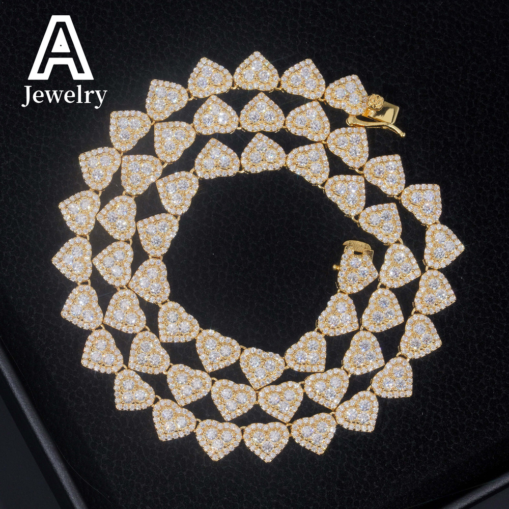 Hip Hop Jewelry 8MM Heart Shape Necklace Diamond Iced Out Cuban Link Chain Moissanite Necklace Bracelet For Men Women