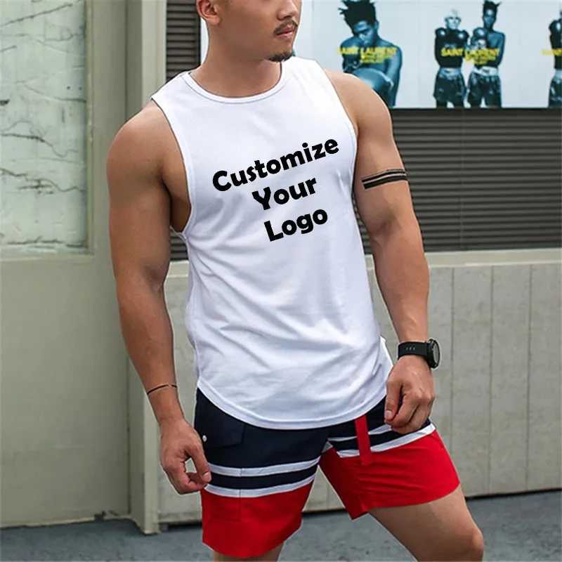 Customized mens sleeveless fitness T-shirt fashionable mens muscle training vest exercise and fitness vest top-level mens sports top mens Blous X25032