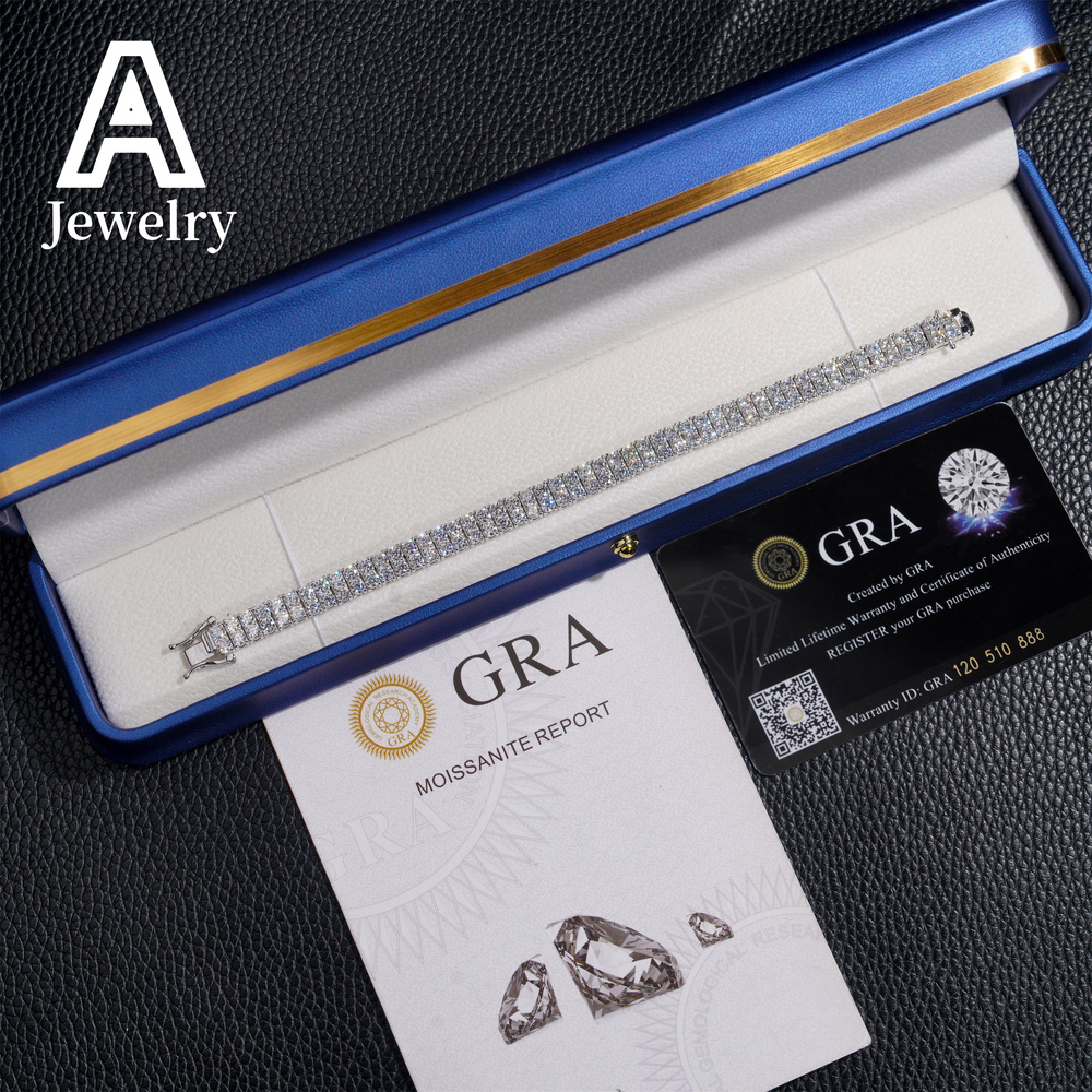 Pass Diamond Tester 925 Silver 3MM Moissanite Double Rows 6MM Width Tennis Chain Bracelet No reviews yet 1