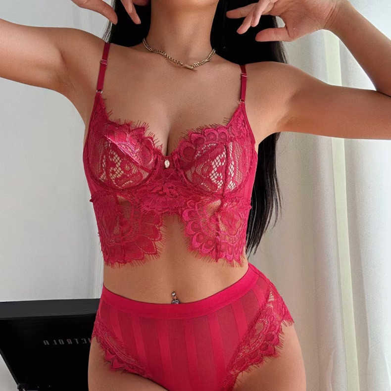 Ultra thin lace bra, sexy semi transparent bra, fashionable French eyelash edge lingerie set 250315