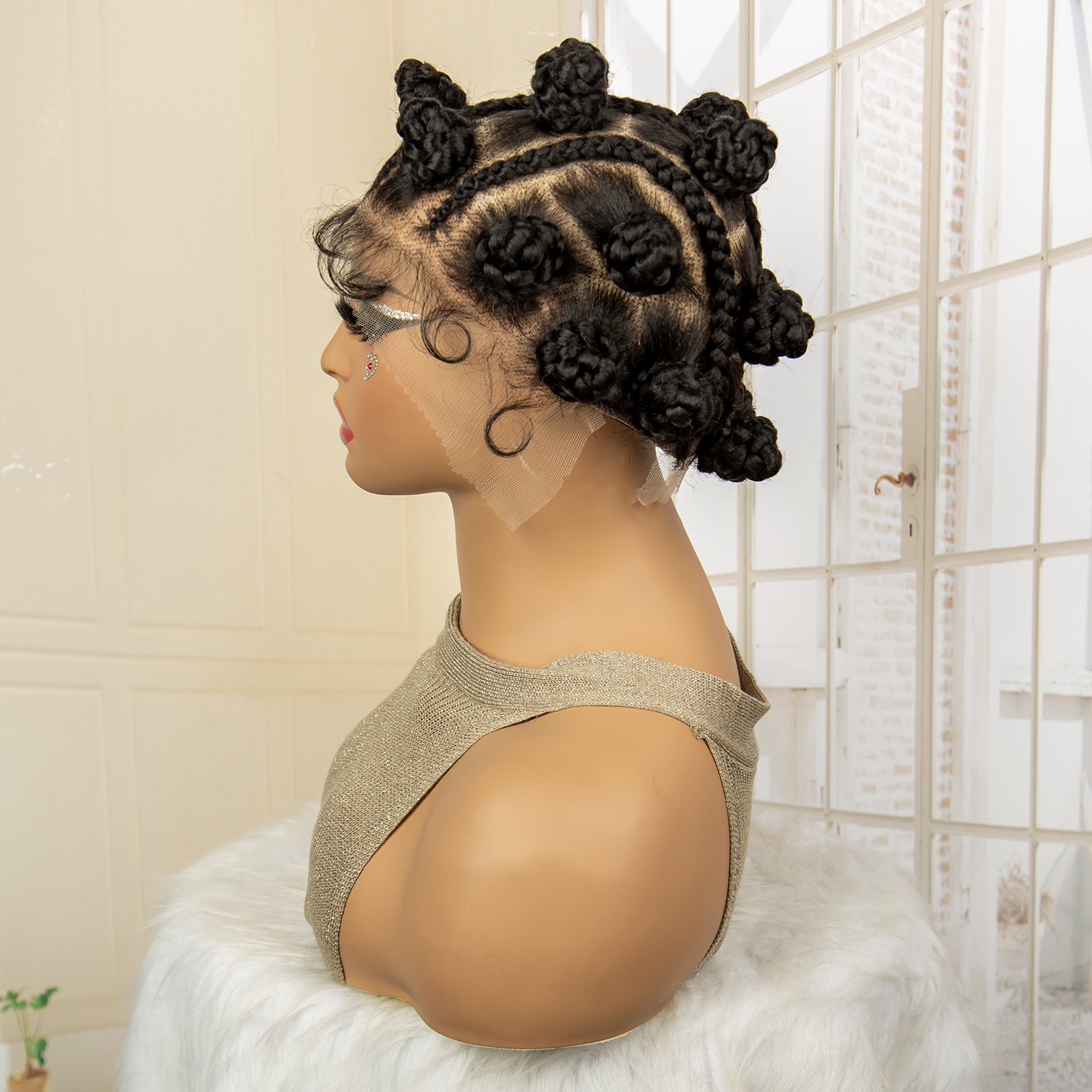 Full Lace Bantu Knots Synthetic Braid Wig Knotless Heat Resistant Crochet Braiding Wigs For Black Women Distressed Box Braided Wig