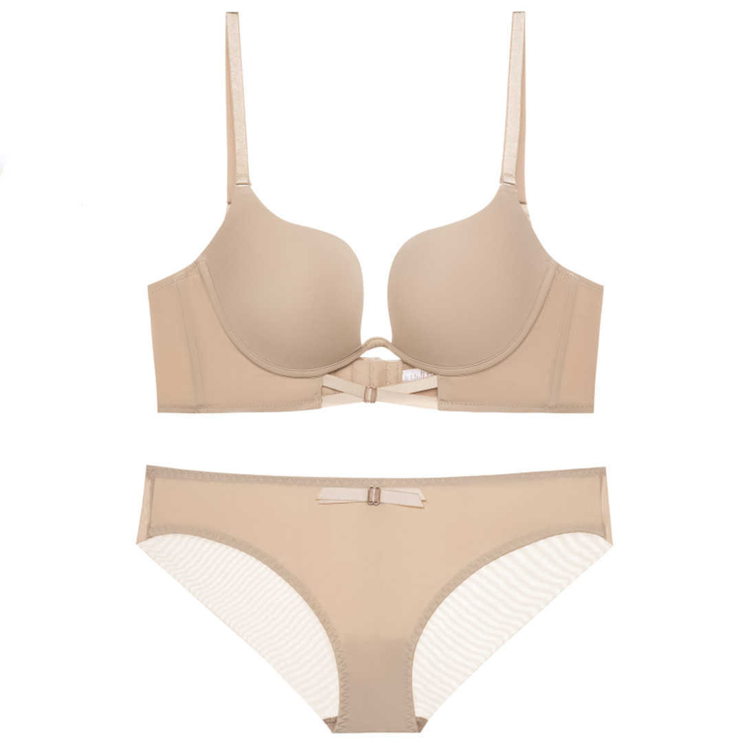 sexy chicken heart gathering bra set with smooth and seamless U-shaped low cut backless bra and small chest bra 250315