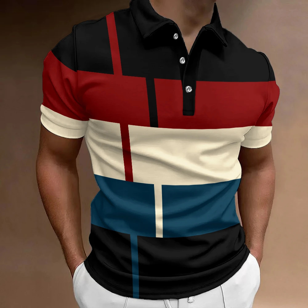 Mens 3D Striped Polo Shirt Oversize Summer Short Sleeved TShirt Breathable Clothing Casual Sports Street 250311