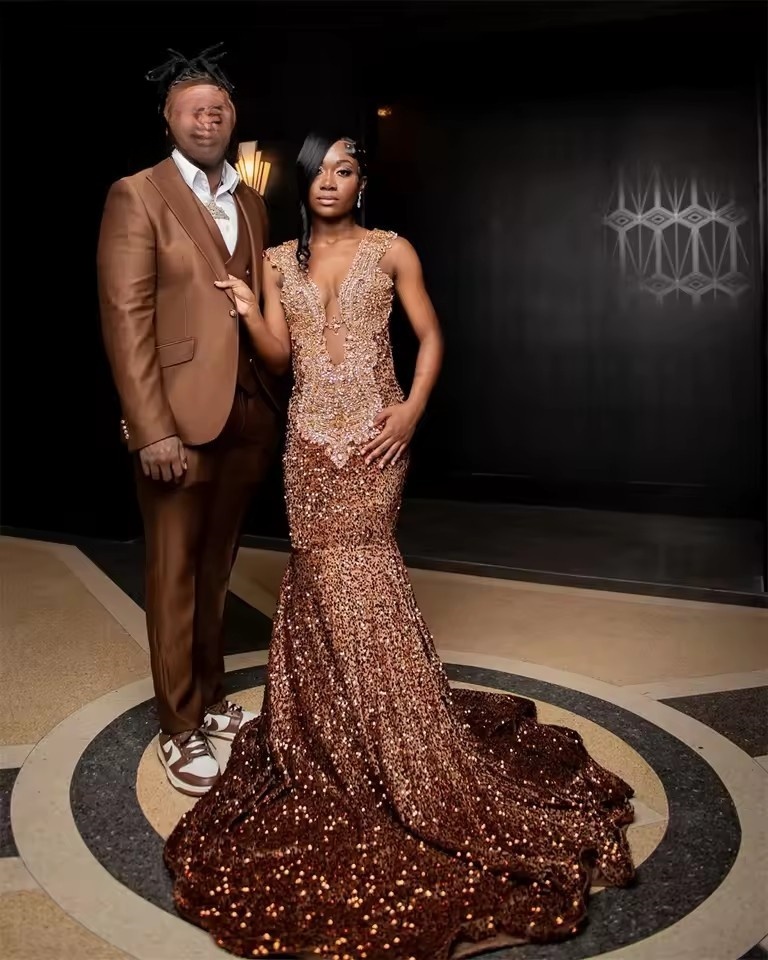 Chocolate Brown Mermaid African Prom Dresses for Black Girls Crystal Beaded Birthday Slay Queen Gown vestidos Customized