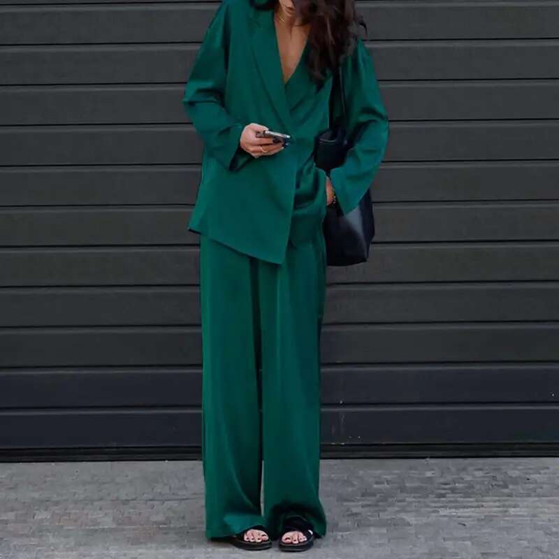 Fashion Women Loose Sets Long Sleeve Shirts Wide Leg Pants Oversized Office Lady Outfits Tracksuit Streetwears