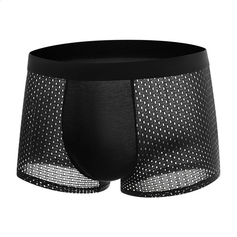 4pcs Mens Underwear Ice Silk Mesh Men Boxershorts Plus Size Panties Solid Sexy Men Boxer Summer Breathable Intimate Underpants 250319