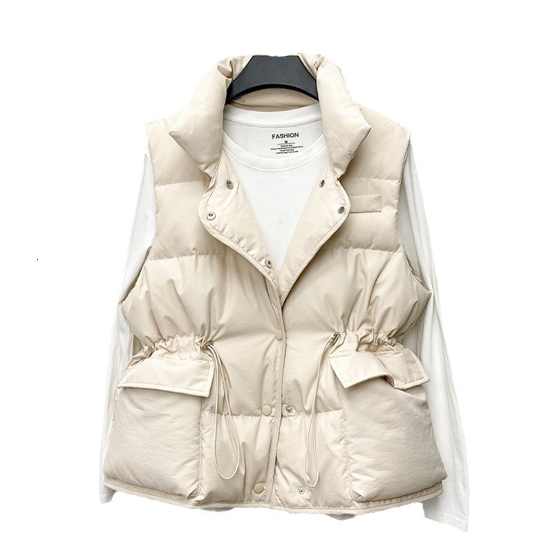 Fashionable autumn and winter cotton vest, camisole, women's 2024 loose, sleeveless, versatile, waist cinching, large pocket vest jacket, top