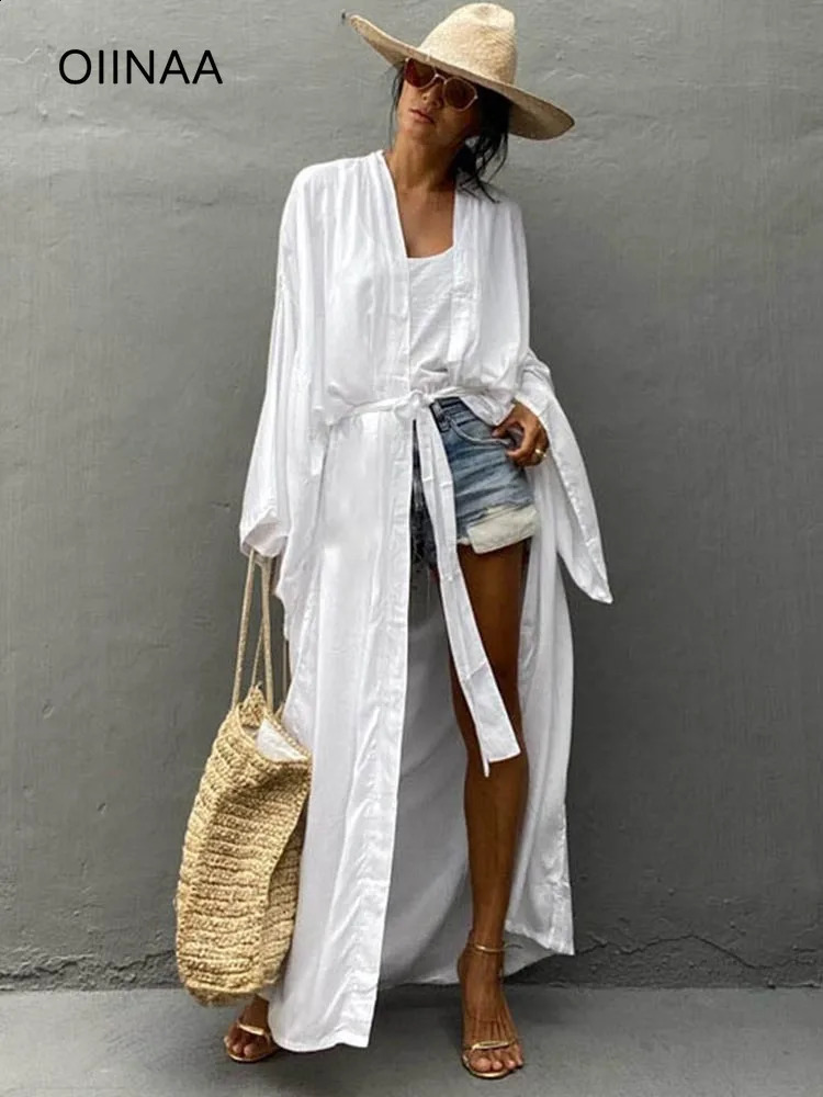 OIINAA solid bikini top womens beach Vneck lace plus size long skirt summer dress 250324