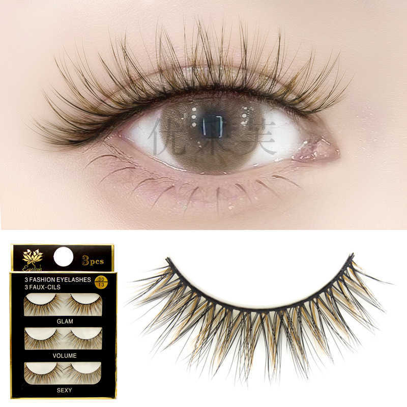 3D False Eyelash Black Brown Hard Stem Natural Simulation Thick Curling Extended Cross Eyelash W250324