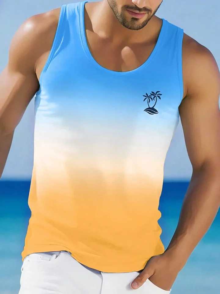 Summer Daily Casual Mens Tank Top Hawaiian Style Fish Print Mens Tank Top Seaside Party Mens Fashion Sleeveless T-shirt X250324